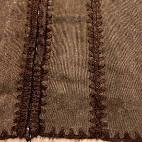 Vintage 90s Cal Fashion Brown Patchwork Panel Stitched Knit Zip Up Jacket Grunge - Picture 6 of 7